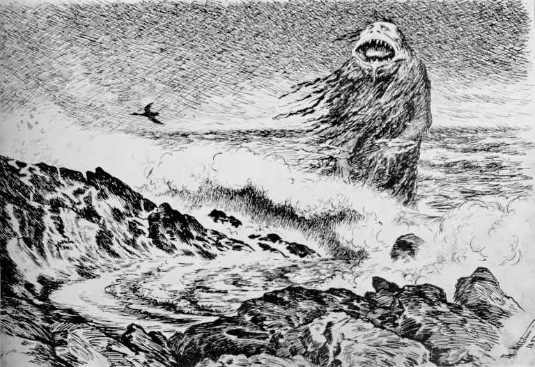 Eventyrtegneren Theodor Kittelsens Sjøtrollet fra 1887 viser en skapning som har flere fellestrekk med det druknede gjenferdet draugen.